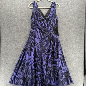 Bella Blue Dress 12 Blue Black V-Neck‎ Fit Flare 90s Fairy Grunge Whimsigoth Y2K